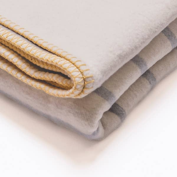 Atlantic Blankets - Wholesale Throw Blanket - Grey Stripe Recycled Cotton Blanket - Yellow Stitch