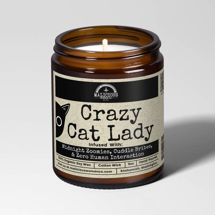 Crazy Cat Lady 9oz Funny Candle Malicious Women Co for wholesale by Malicious Women Candle Co