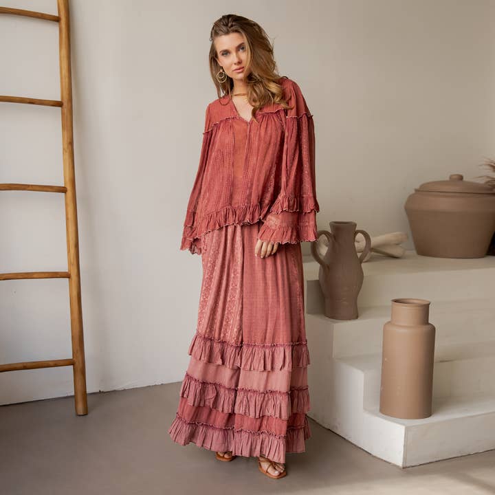 Haut Transparent Rêveur & Jupe Maxi à Volants en Étages - Vendu en Ensemble pour la vente par Young Threads