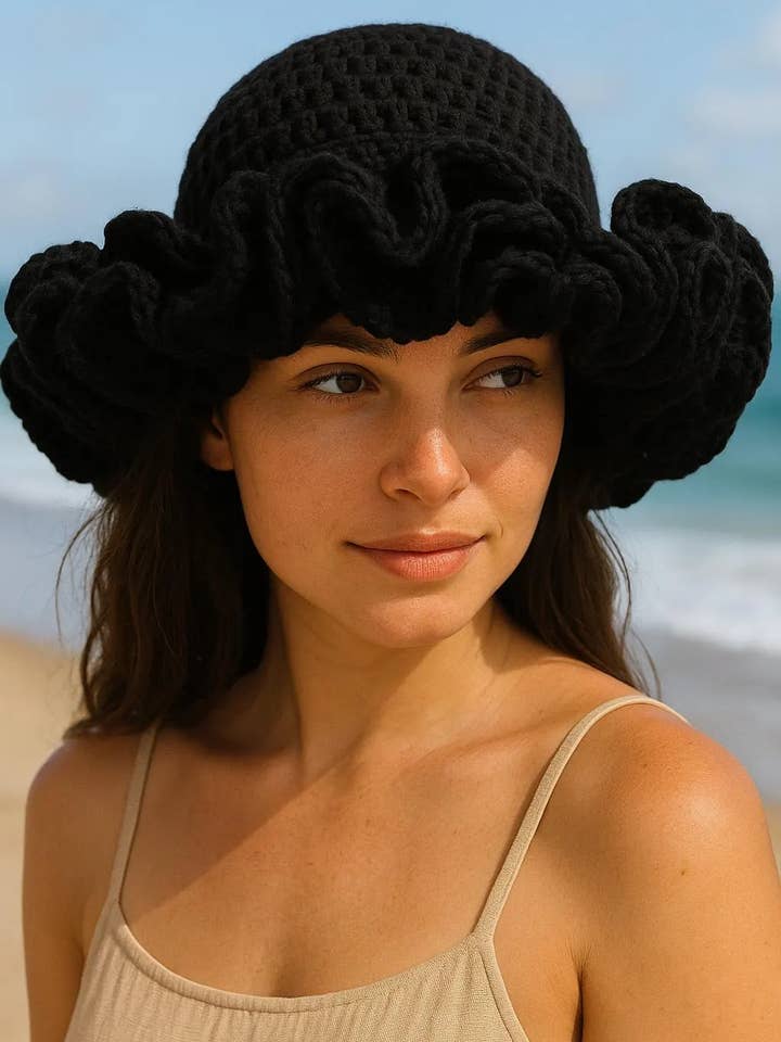 Crochet Ruffle Hat, Crochet Hat, Ruffle Hat for wholesale by SmyrnaCollective