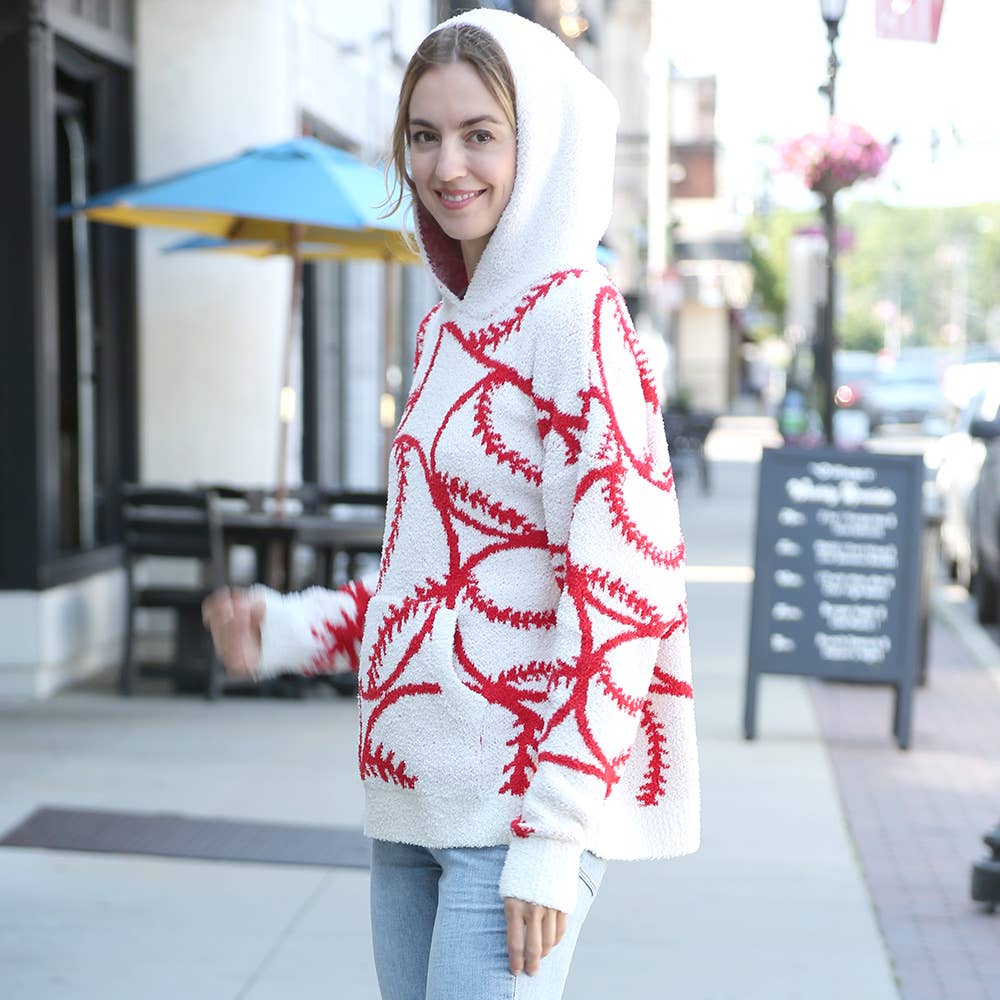 Sensibling Corp. - Vendita all'ingrosso Maglione tricot - Donna - Maglione con cappuccio e tasca con motivo baseball accogliente1