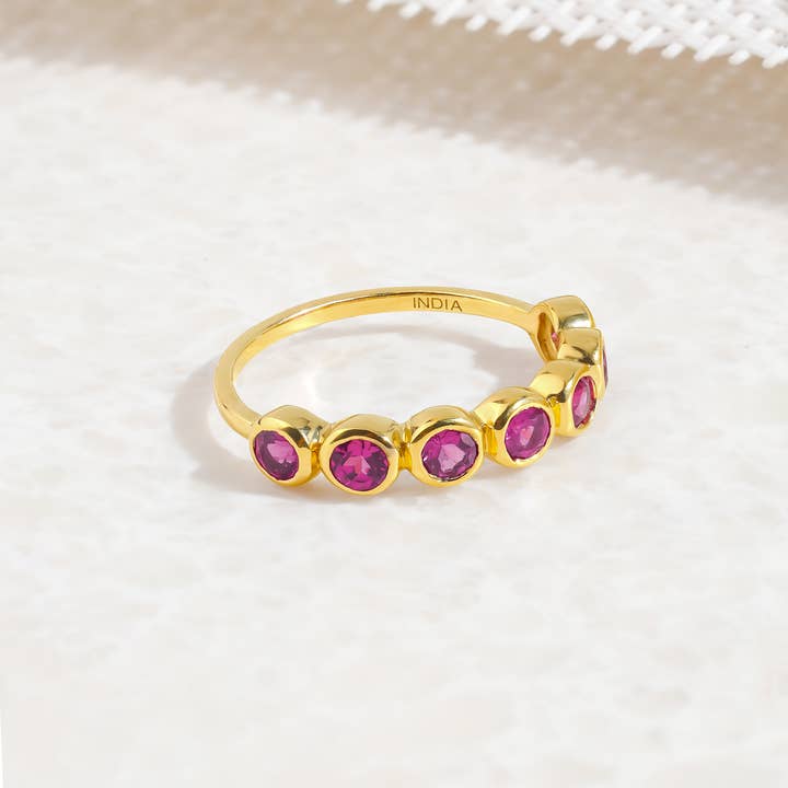 Tiramisu - Wholesale Ring met meerdere stenen - Rhodoliet Granaat 14-karaats gouden en 925 sterling zilveren bandring1