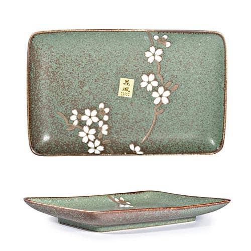 JPN COLLECTION - GREEN MATTE SAKURA - RECTANGULAR PLATE for wholesale by Fuji Merchandise Corporation