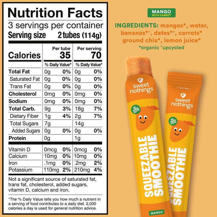 Sweet Nothings - Wholesale Fruit Snacks - Mango Carrot Squeezable Smoothie - Freeze At Home