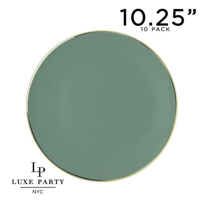Luxe Party – wholesale Disposable plate – Round Sage Green and Gold Plastic Plates Set | 40 Pack