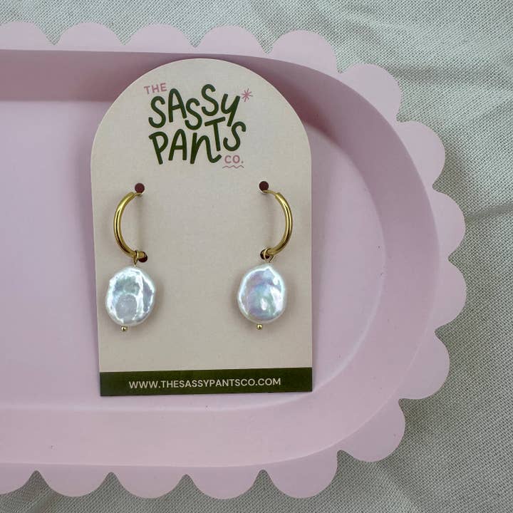 The Sassy Pants Co - Wholesale Hoop earrings - CHUNKY PEARL | GOLD | HOOPS