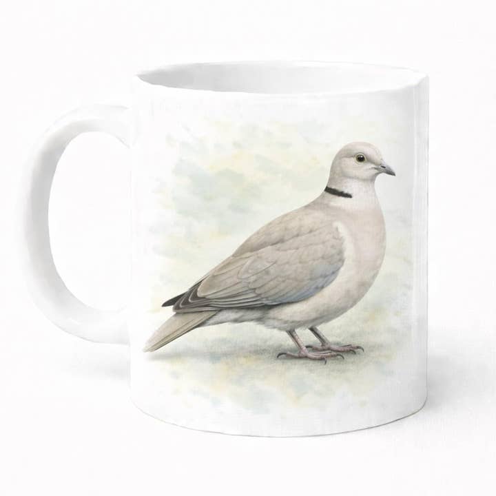 Collared Dove Ceramic Mug with Watercolour Illustration 11oz for wholesale by Brew Crew Gifts