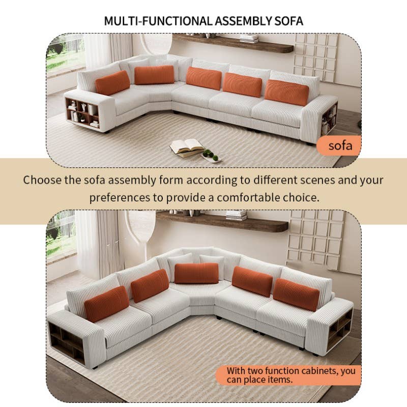 HOMYCASA DESIGN INC - Wholesale Sofa - L-Shaped Beige Sectional Sofa 3/5 Seats & ArmrestWoodenFrame5