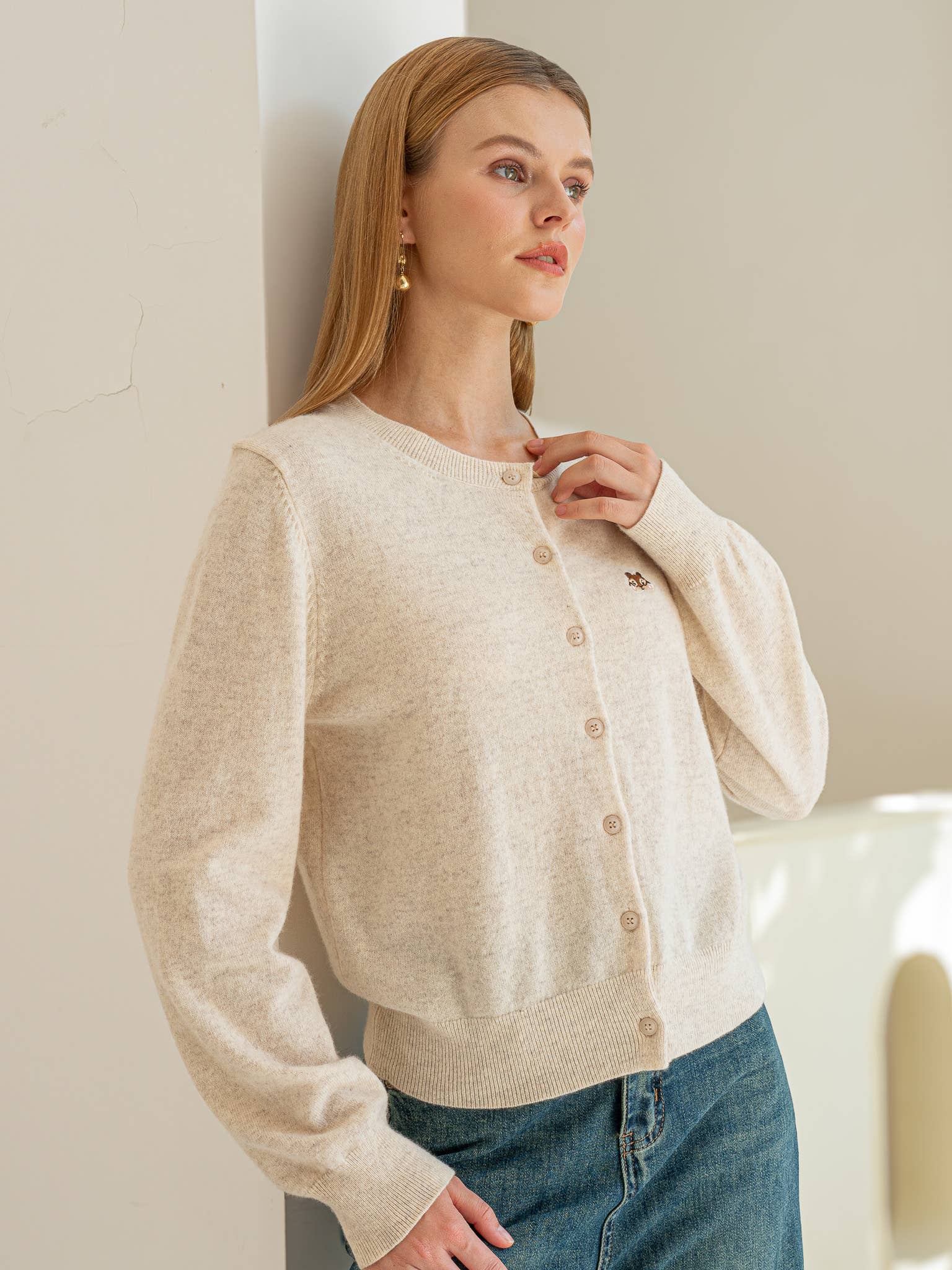 ROSIE POSIE - Vente Cardigan – femme - RP2175 - Cardigan Beige 100% Laine avec Motif Écureuil8