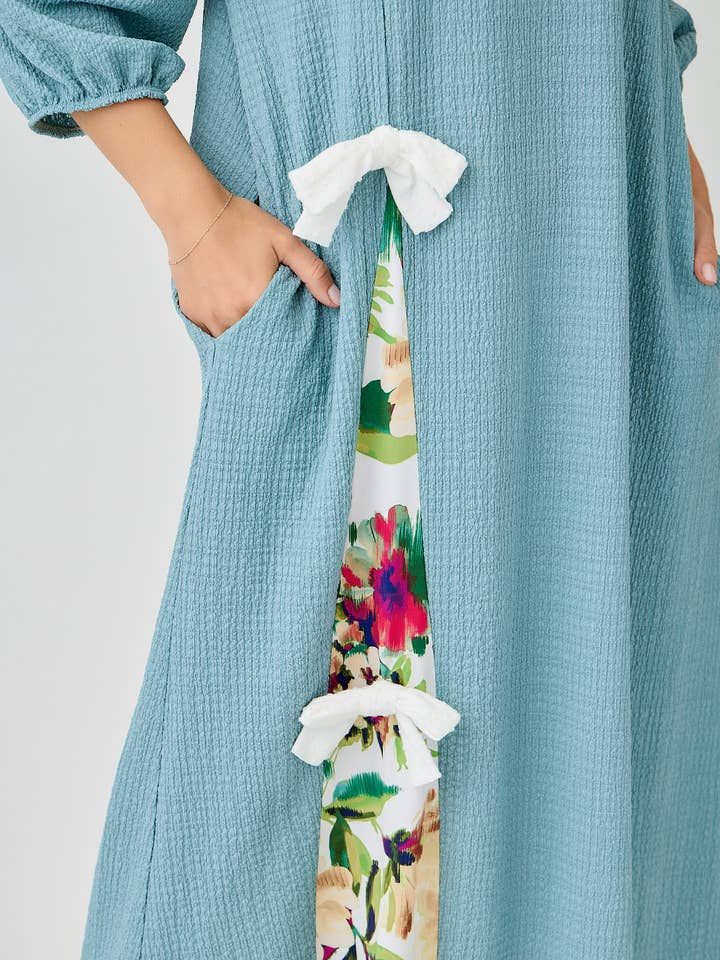 Celeste Clothing - Wholesale Dress - Women's - WOMEN'S MODEST SIDE BOW DRESS WITH PUFF SLEEVES AND POCKETS4