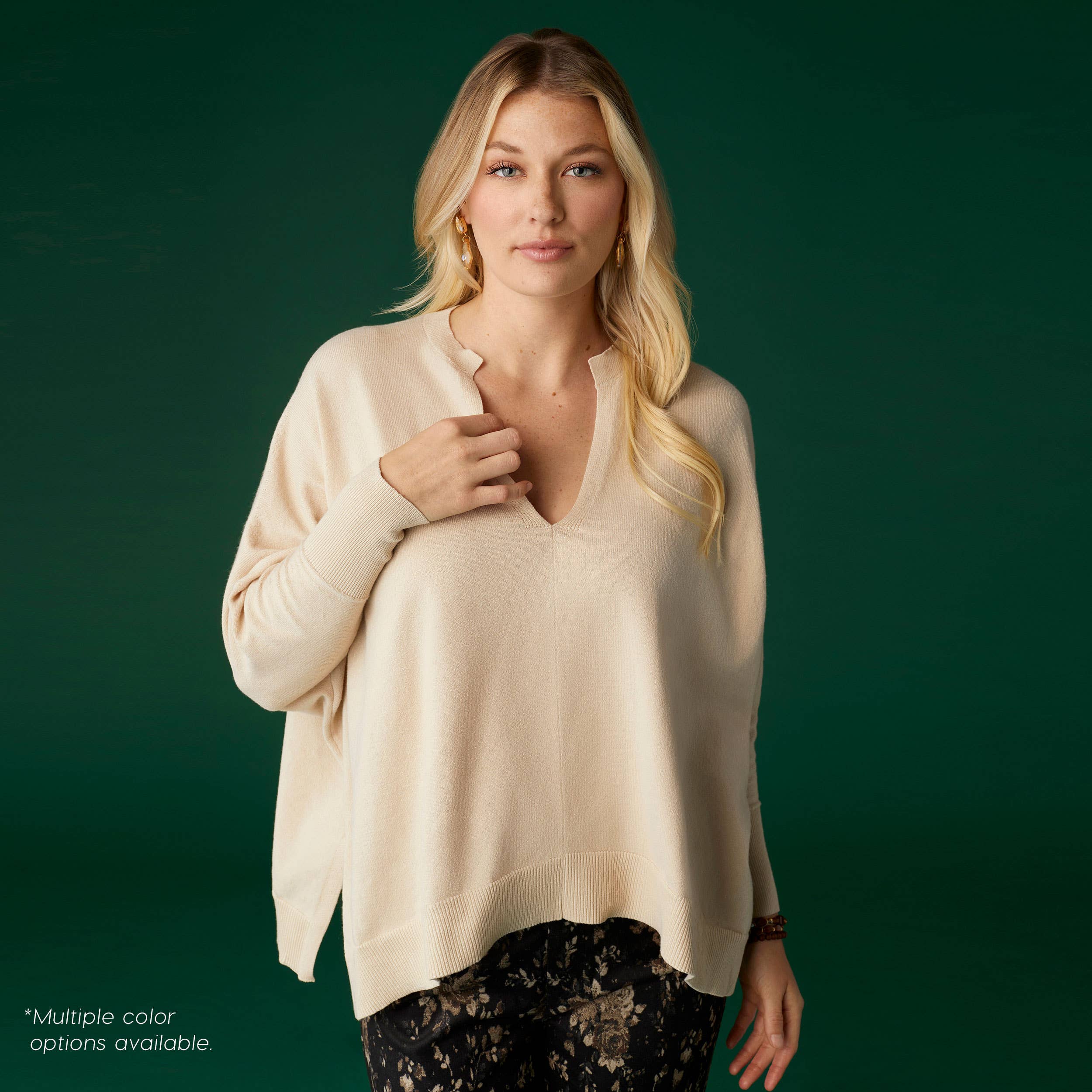 COCO + CARMEN - Wholesale Knit Sweater - Women's - Rila Fine Gauge V-Neck Sweater with Side Slit3