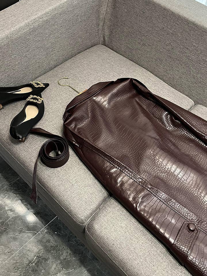 Couleur comme sur les photos Manteau long à lacets en similicuir motif crocodile SY391 en vente sur Faire9