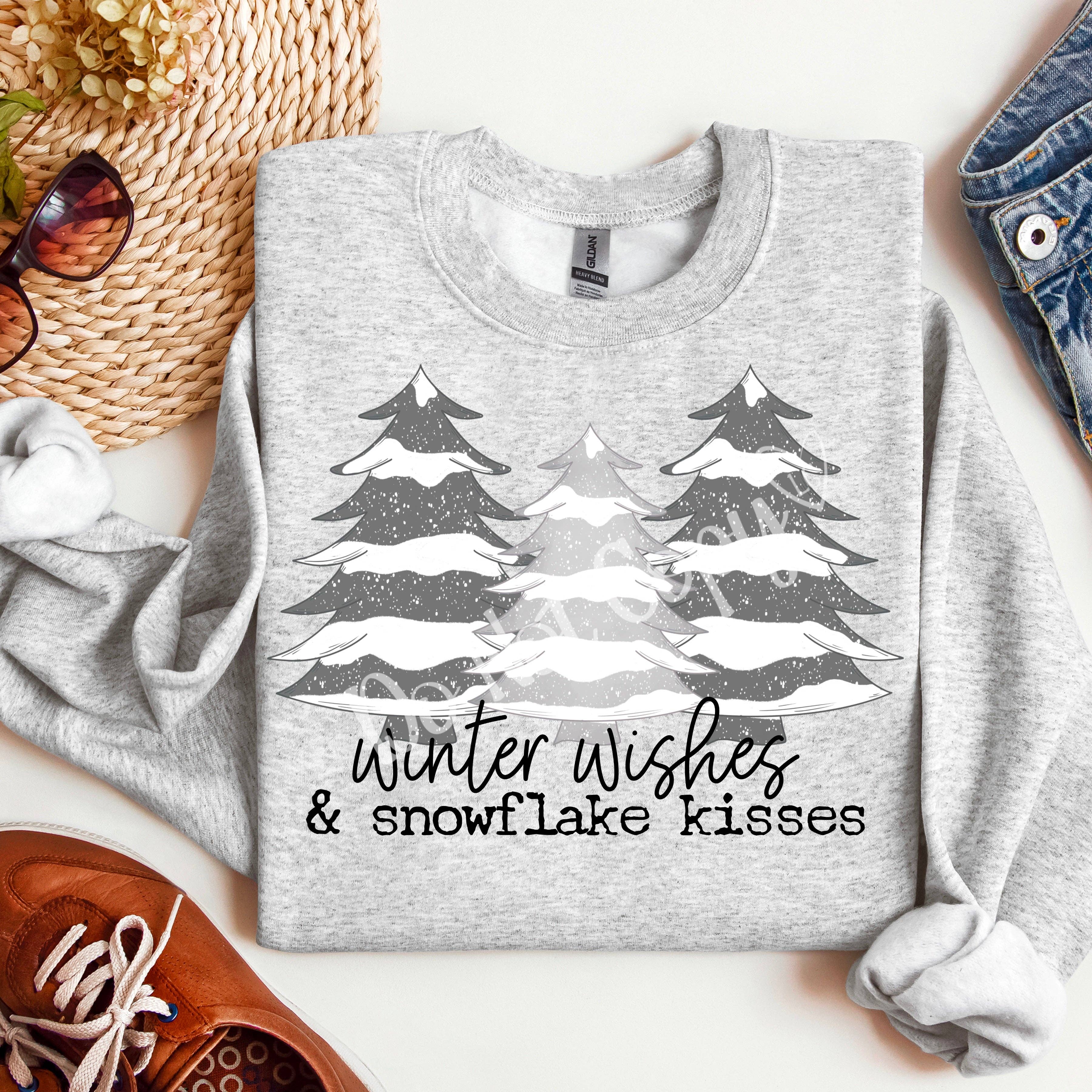 Lauras Closet – Camisola gráfica - Unissexo por atacado – Desejos de inverno beijos de floco de neve 2 - T-shirt gráfica0