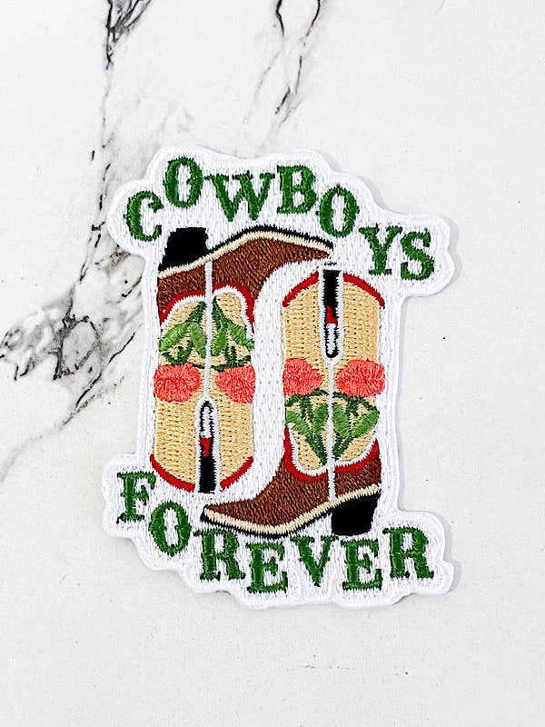 Western Hues Cowboys Forever Embroidered Patch for wholesale by Nash Grey