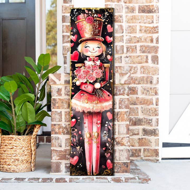 TX USA Corporation - Wholesale Outdoor Sign - Valentine’s Day Girl Nutcracker Porch Sign | Front Porch Plaque | Entryway Decor | UV Print | 3 Sizes