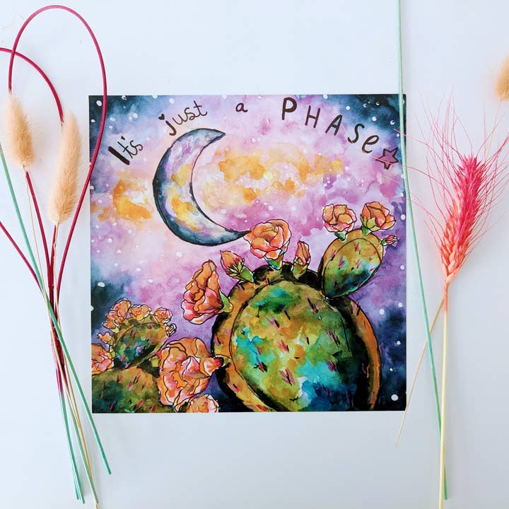 Het is gewoon een Phase Moon-print, Lunar Phase en Cactusprint voor wholesale door Mary Felker Art and Design