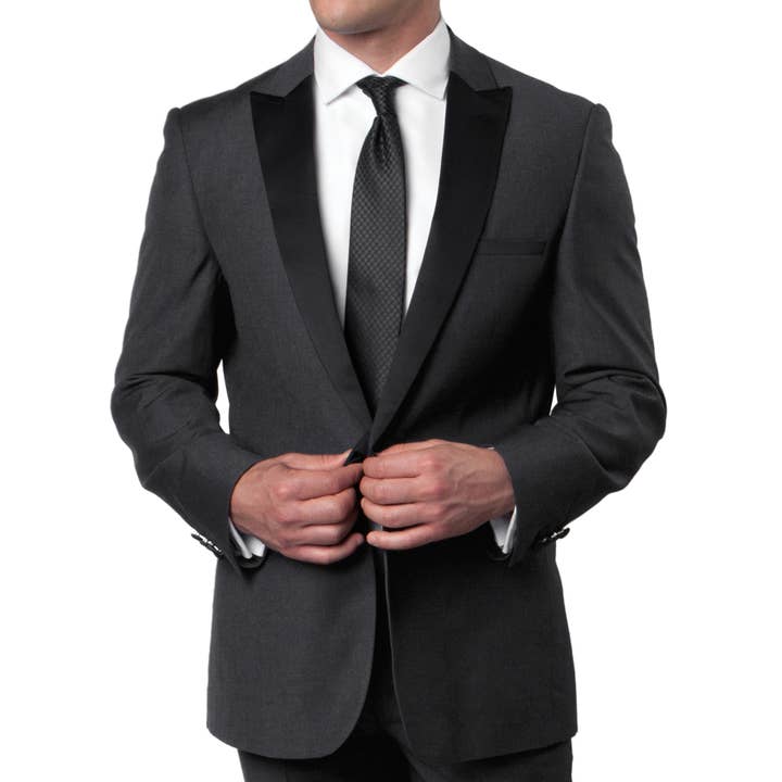 Wedding Tuxedo, 2 PC Set Peak Lapel Tux, Charcoal / Black for wholesale by Suits America