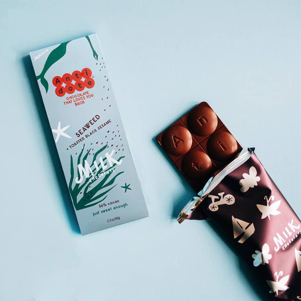 Antidote Chocolate – wholesale Chocolate bar – Antidote Chocolate MERMAID: SEAWEED + BLACK SESAME MILK CHOC2