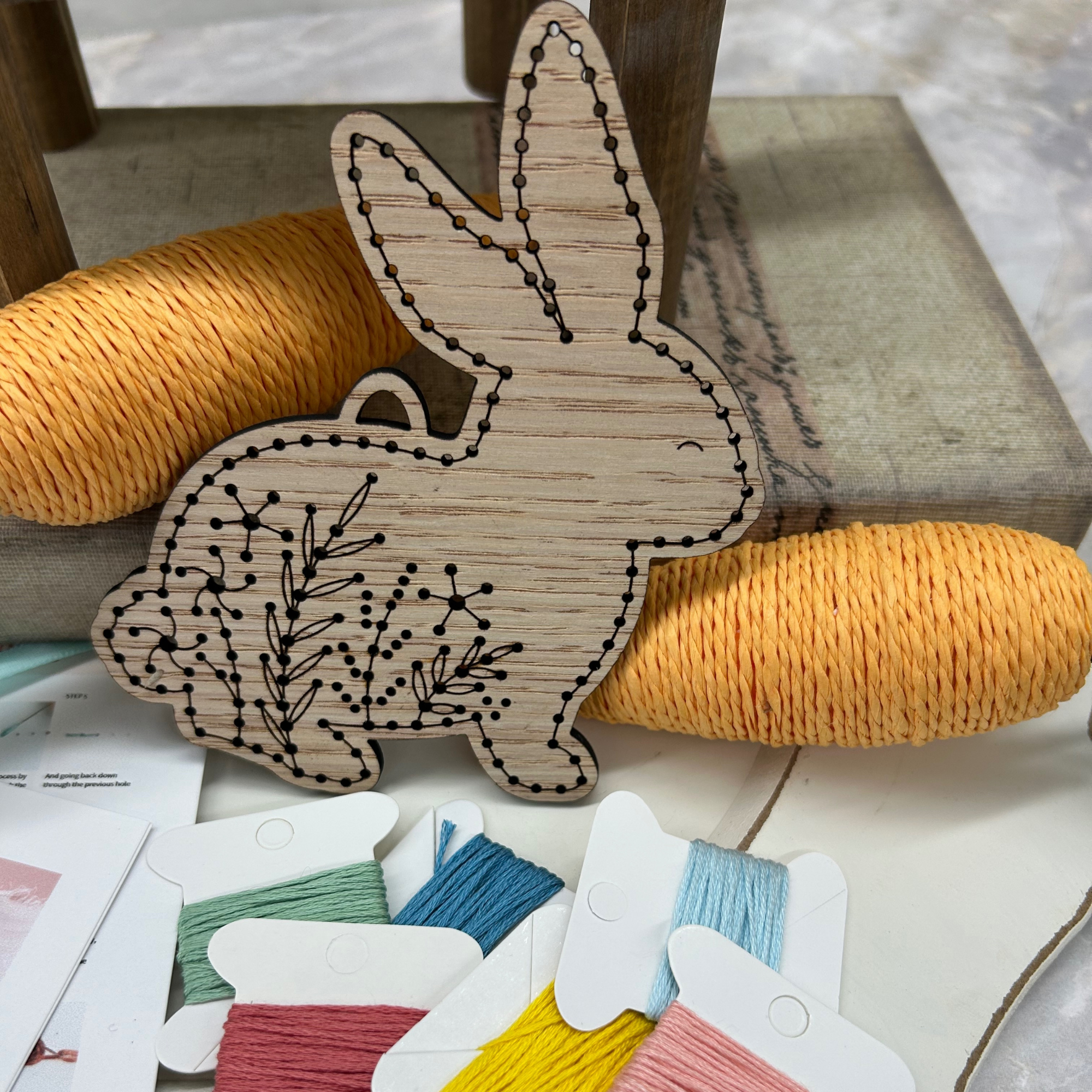 The HNB House - Vente Kit de bricolage - Kit de broderie sur bois - Lapin de printemps DIY1