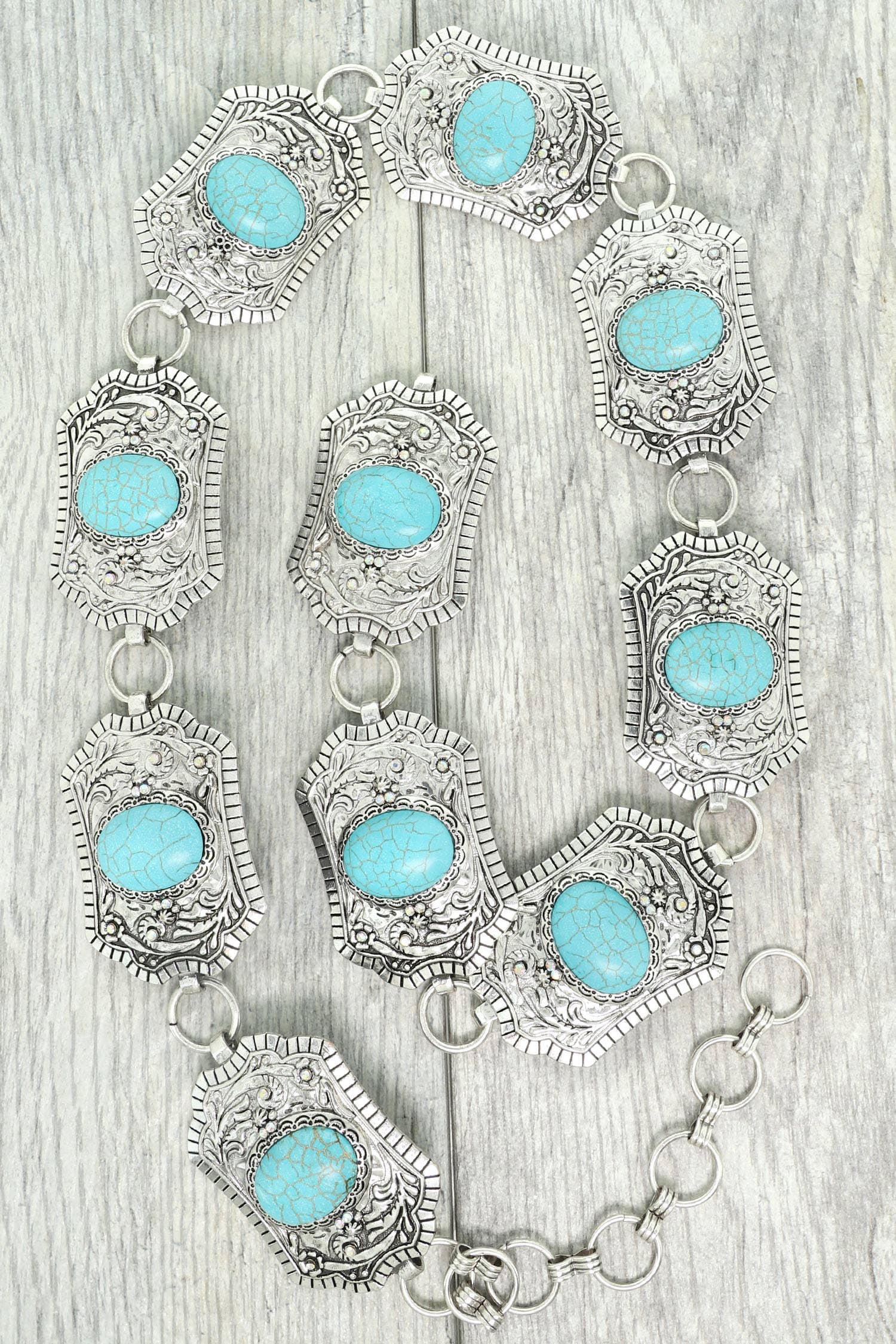 SP Sophia Collection - Wholesale Belt - Women's - Western Turquoise Rectangle Concho Chain Link Belt 0