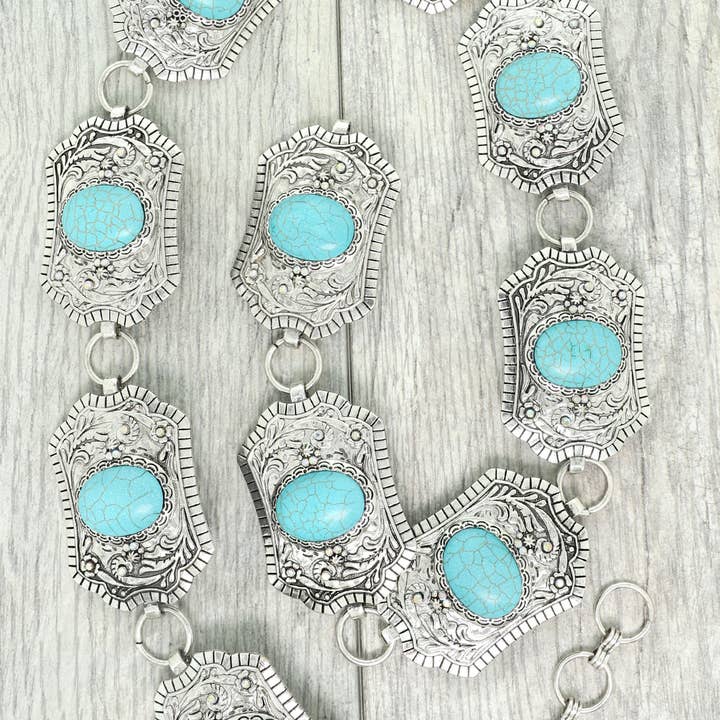 SP Sophia Collection - Wholesale Belt - Women's - Western Turquoise Rectangle Concho Chain Link Belt