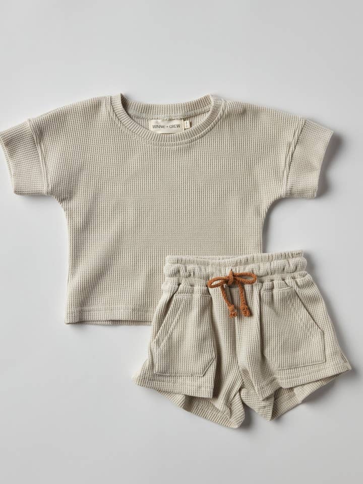 Winnie + Crew - Wholesale Top & Short Set - Kids - Oakley Waffle Set in Light Grey
