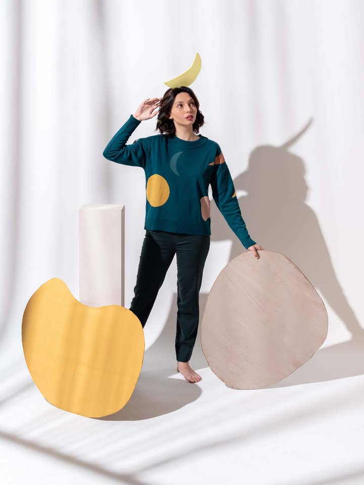 Green merino wool sweater with dots for wholesale by Magical Crisálida