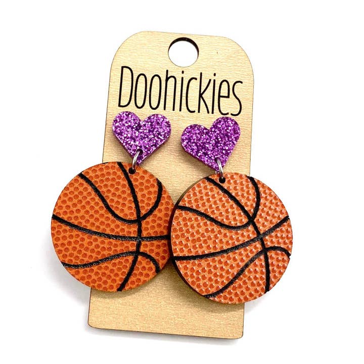 Doohickies - Wholesale Dangle Earrings - 2" Custom I Heart Basketball Dangles - Sports Earrings2