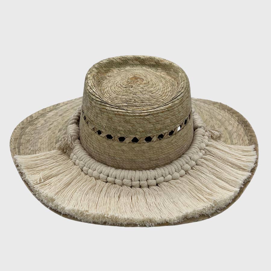 White: Straw Crownless Sun Hat Papale - adult