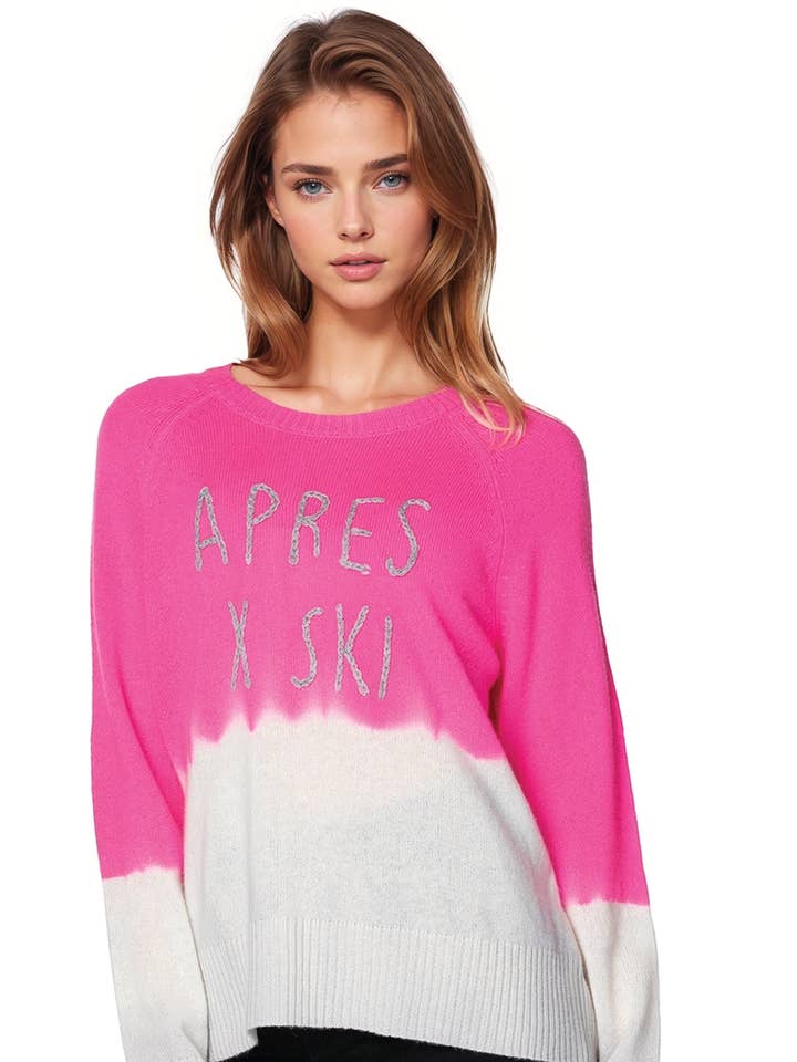 Jersey de cuello redondo de cachemir 100% con bordado Aprés Ski para venta al por mayor de Golden Sun