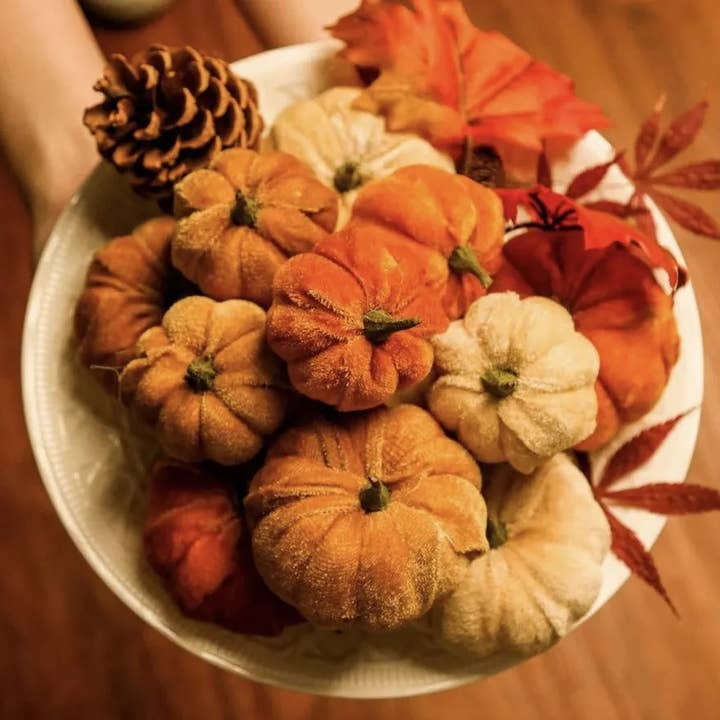 Kate Tuesday Jewelry - Wholesale Decorative Tabletop Object - Fall Velvet Pumpkin Sets3