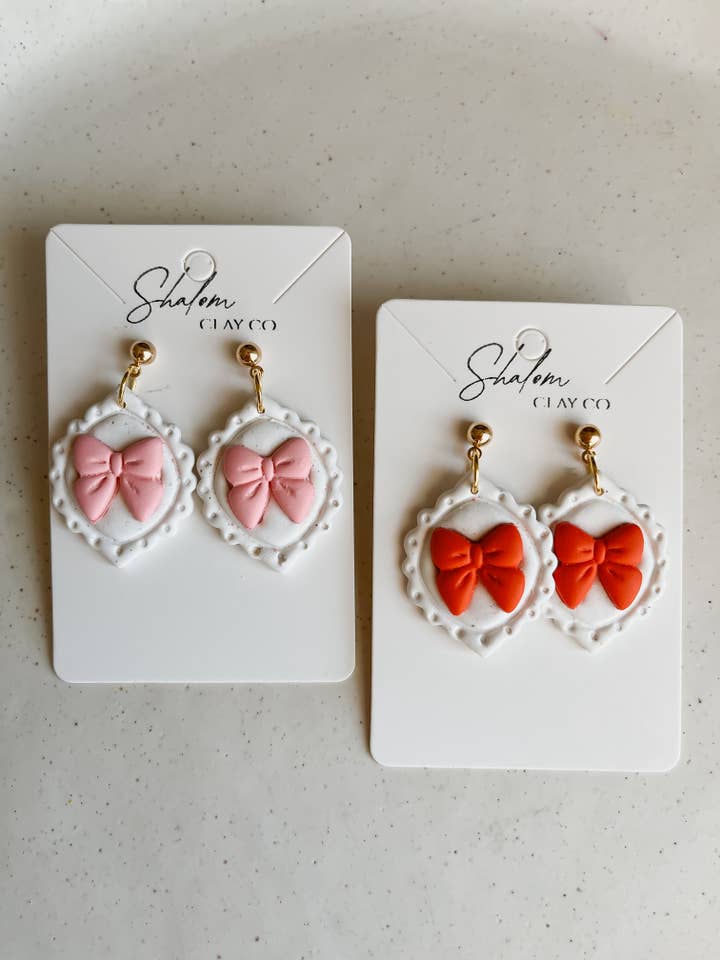 Valentines Bow Statement Earrings I Valentines Jewelry for wholesale by Shalom Clay Company