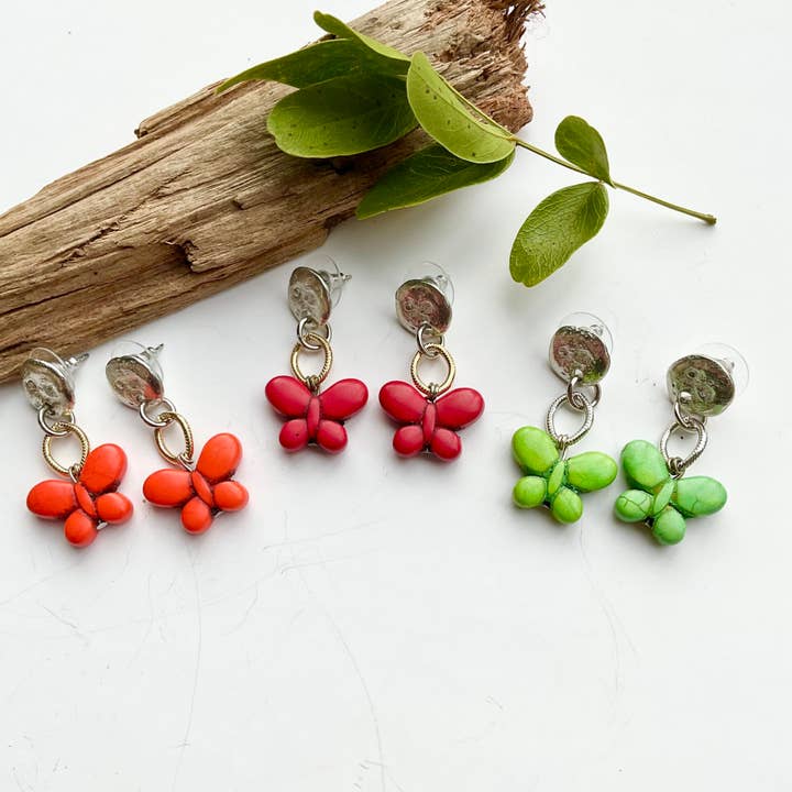 J. Jansen Designs – wholesale Hängande örhängen – Turkos Butterfly Designer Örhängen (Dingel, Kort)