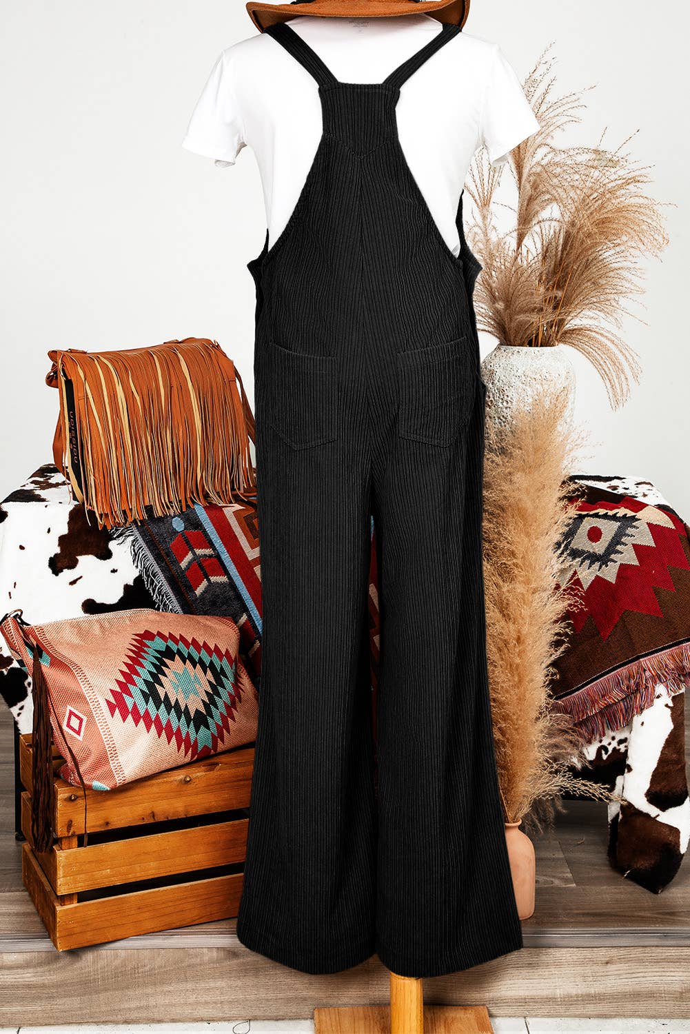 Green Fashion-W Solid Pocketed Loose Fit Corduroy Overall for wholesale on Faire4