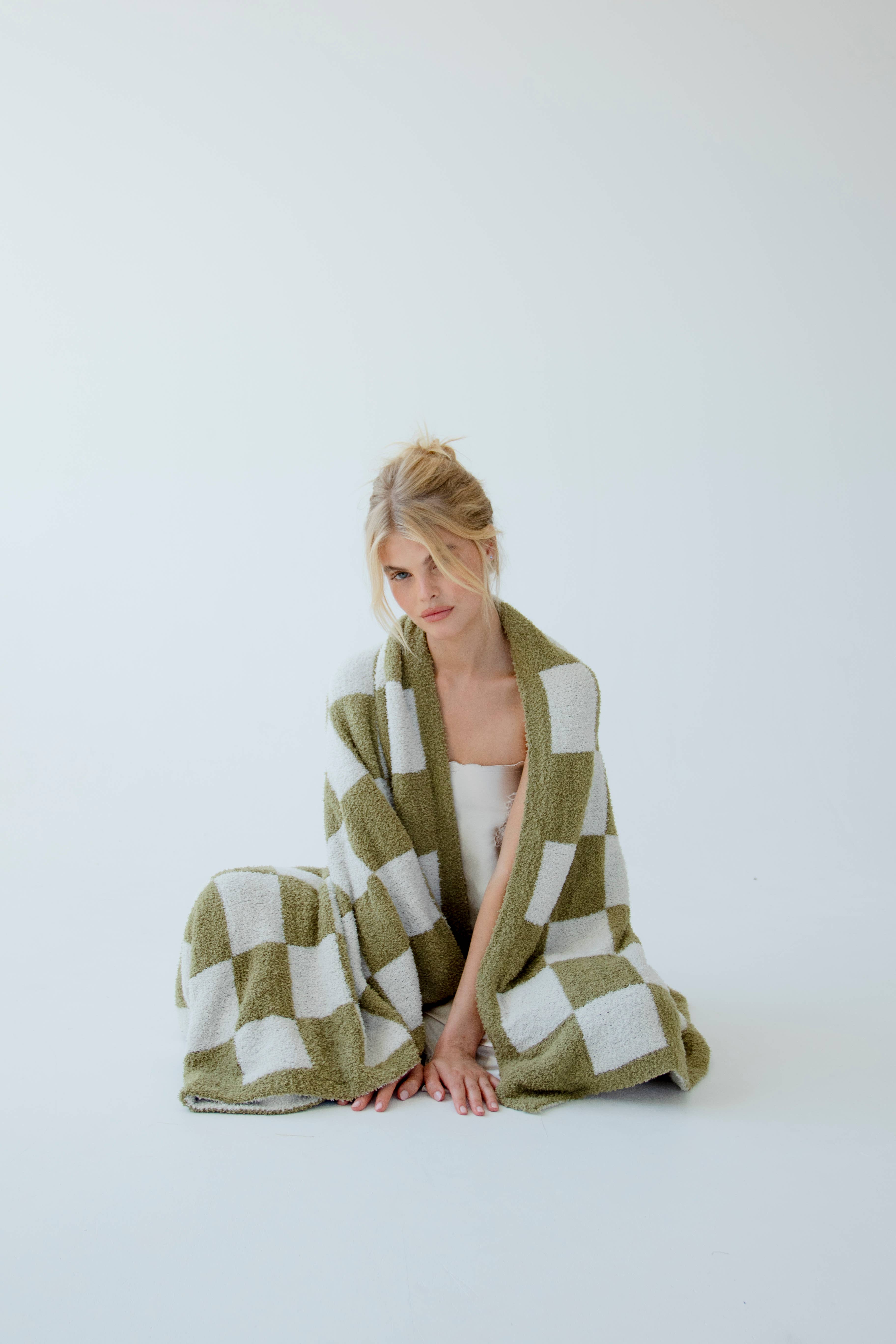 Arctic Fox & Co. - North America - Vente Plaids - Le Teddy Throw - 100 % Recyclé - Carreaux Kaki - FW253