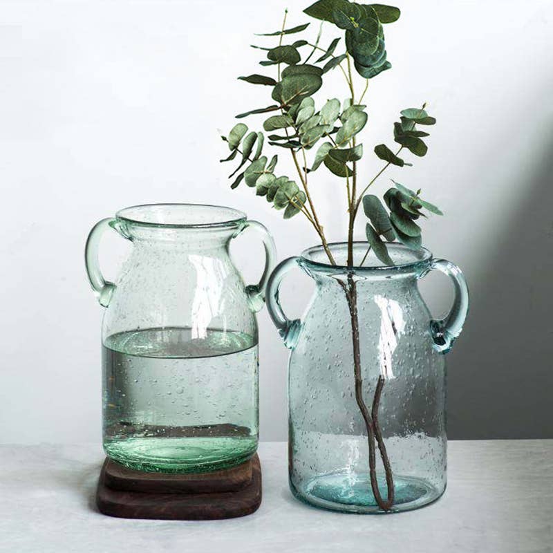 Noah Decoration – wholesale Vase – Farmhouse Dual-Handled Blue/Green Tint Glass Vases12