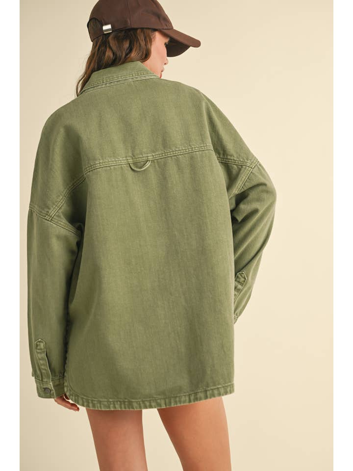 MIOU MUSE - Wholesale Jacket - Women's - J5364 WASHED SNAP BUTTON DENIM SHACKET