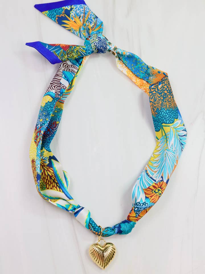 Lillie Scarf Charm Necklace BLUE YELLOW for wholesale by Caroline Hill