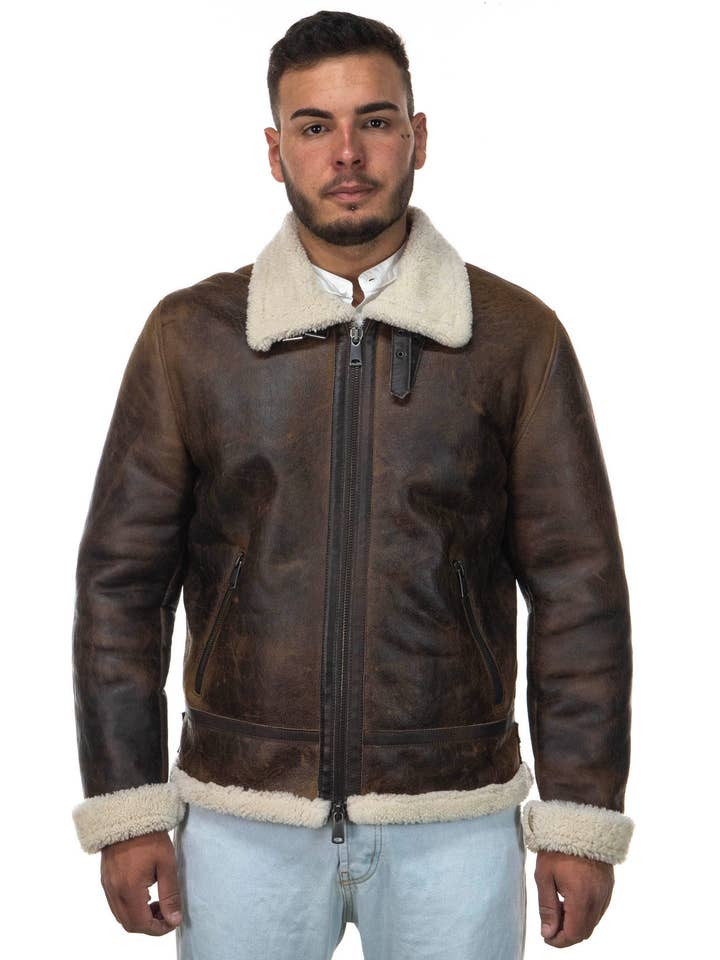 Veste homme en cuir et peau lainée marron Franco pour la vente par Michelangelo srls