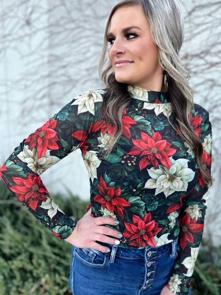 Meet Me Under The Poinsettia Mesh Top for wholesale by Sterling Kreek