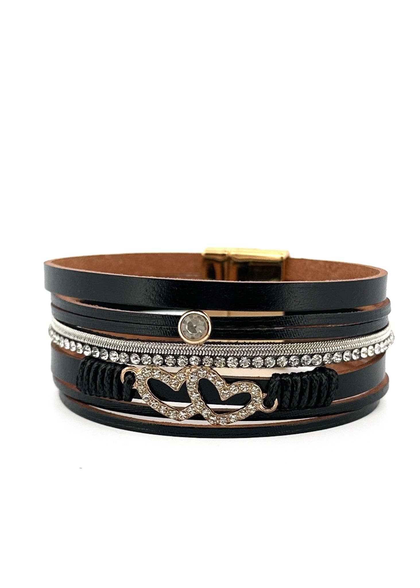 Nette Road Wholesale - Wholesale Bangle Bracelet - Magnetic Double Heart Leather Bracelet1