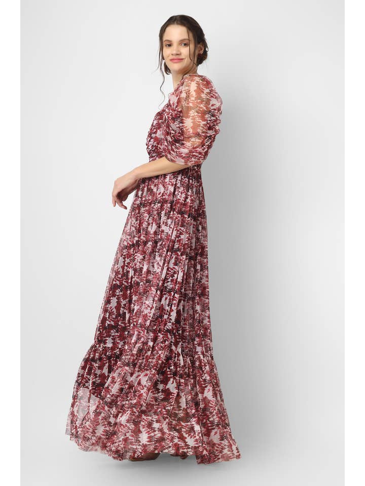 Alicia Maxi in Burgundy Print for wholesale on Faire
