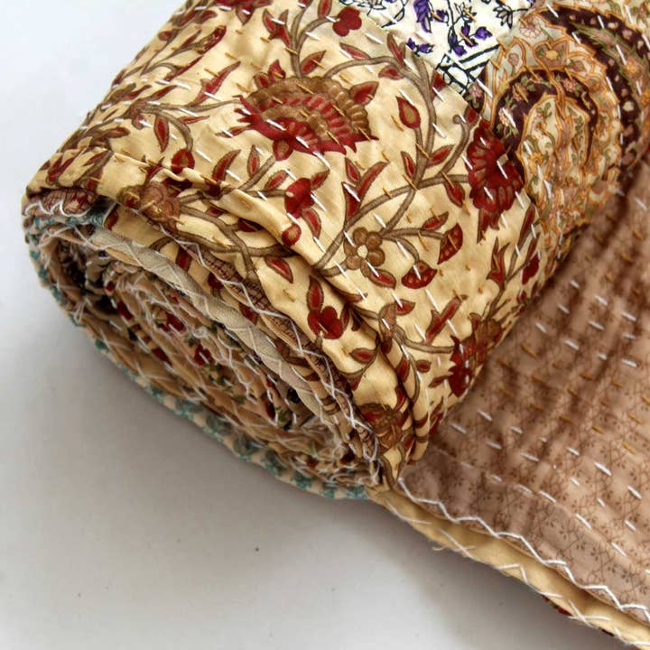 bhavnas boutique - Wholesale Quilt - Bohemian Silk Patchwork Kantha Quilt Bedding Throw Blanket5