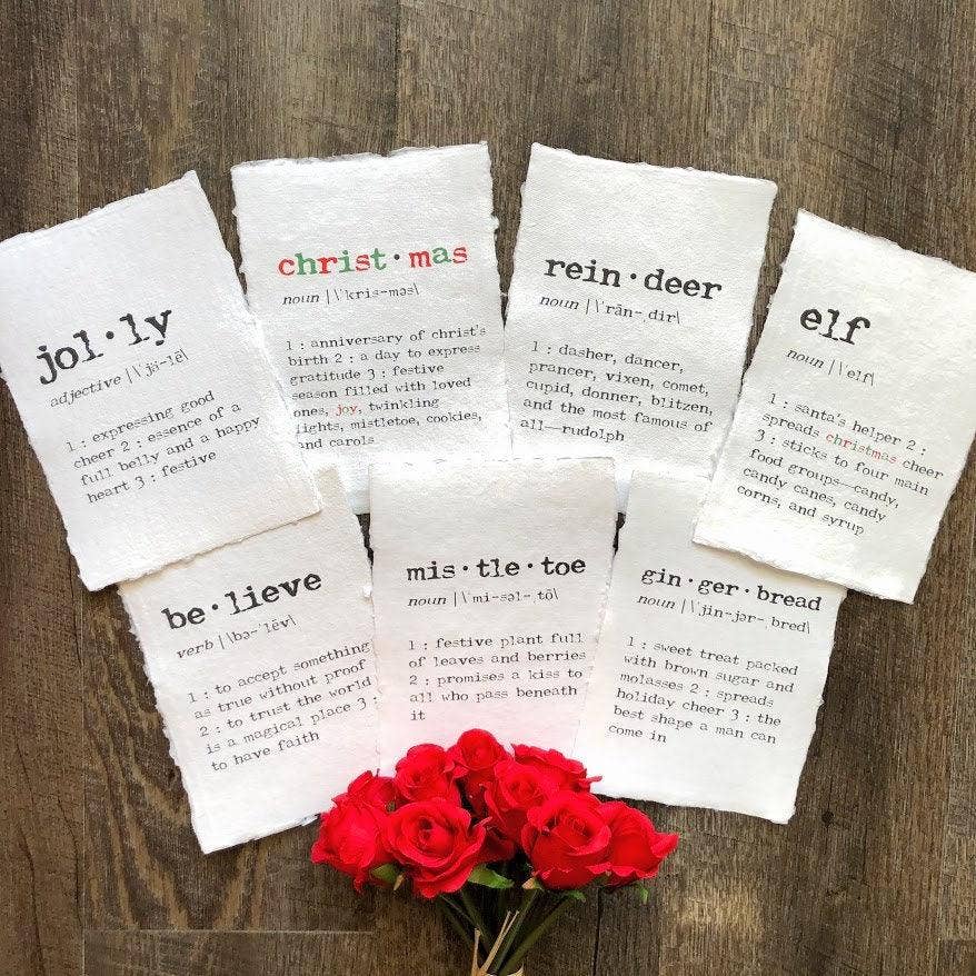 Alison Rose Vintage - Wholesale Christmas Wall Art - elf definition print in typewriter font on handmade paper3