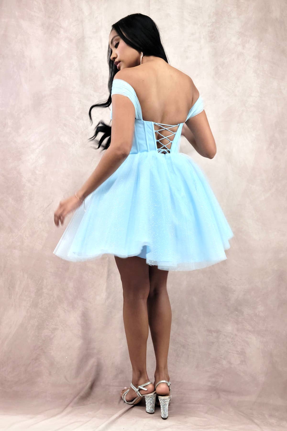 Chicas - Wholesale Dress - Women's - Short Off The Shoulder Tulle Dress With Brooch36