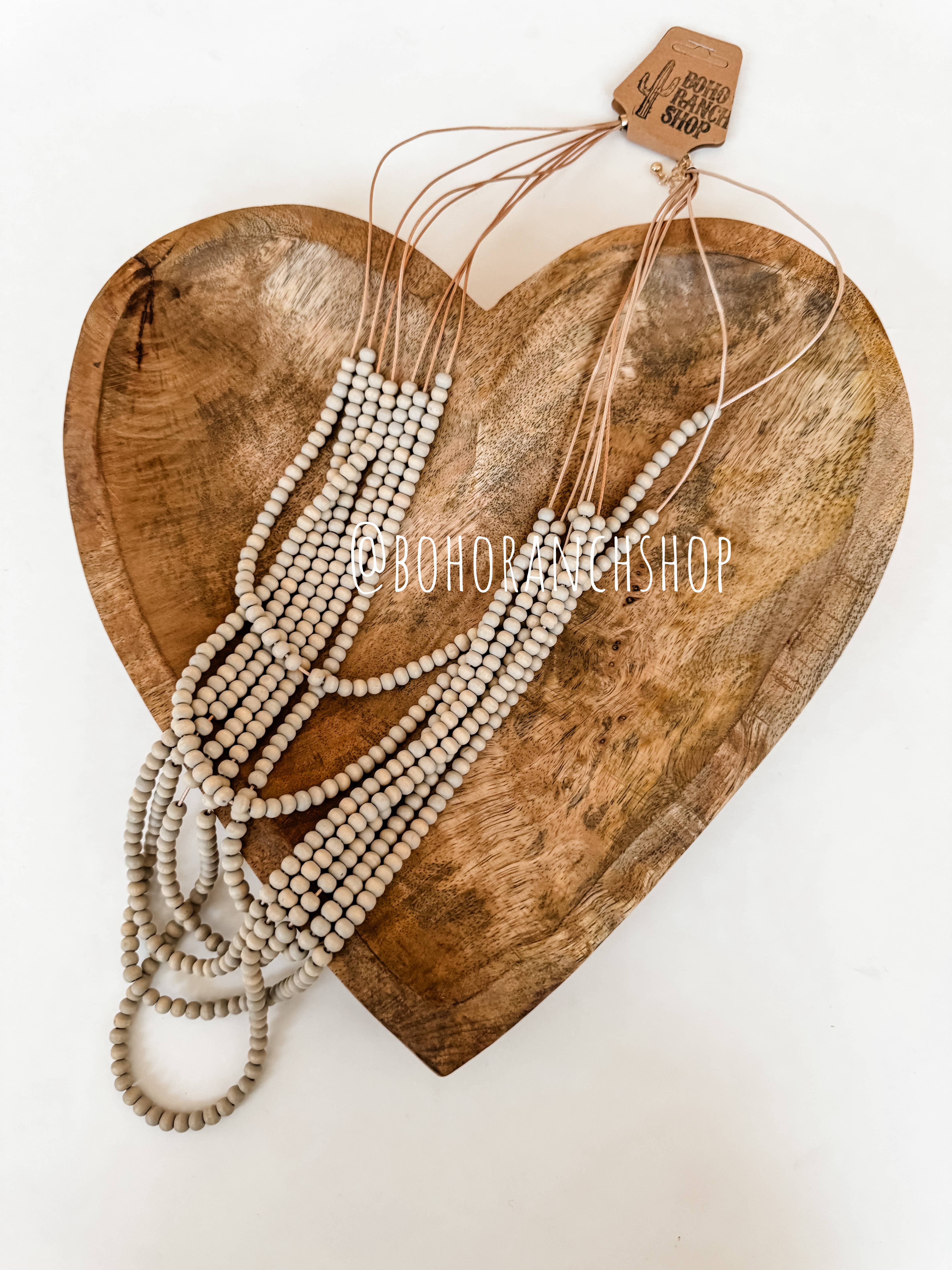 Boho Ranch Shop - Venta al por mayor Collares de cuentas/perlas - Collar bohemio con cuentas de madera de varios hilos12