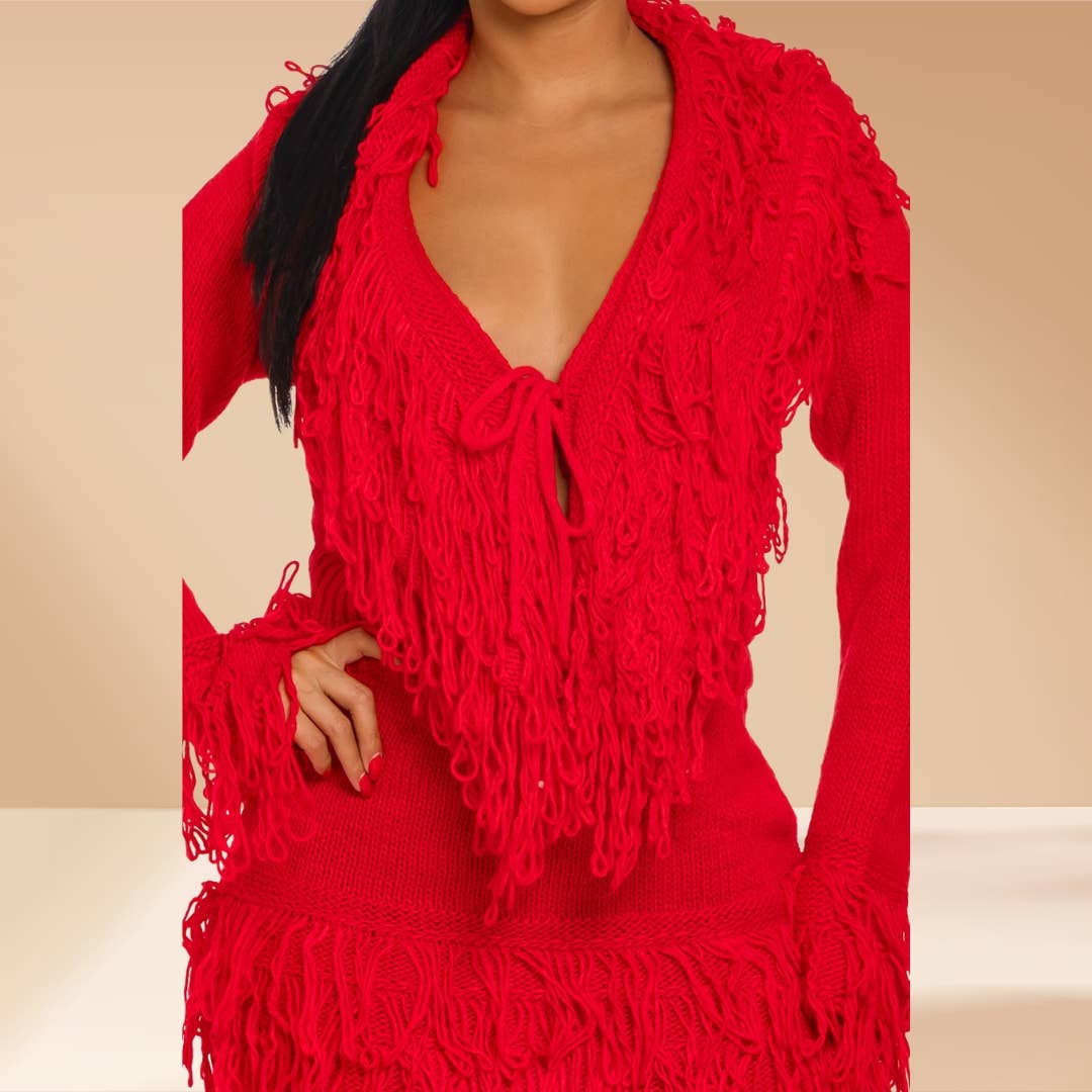 Celystrends - Wholesale Top & Skirt Set - Women's - Fringe Skirt Set Sweater Knit 17