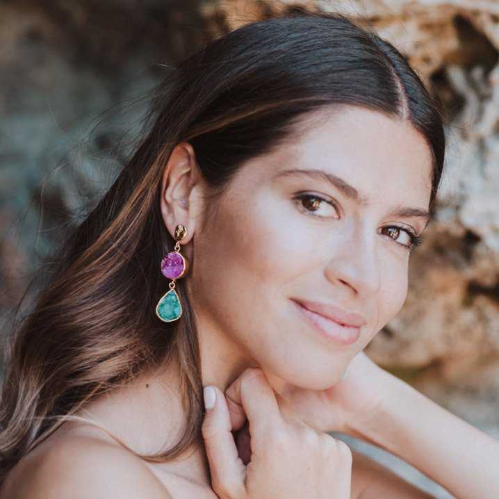 ACUS - Wholesale Dangle Earrings - Acanthus Fuchsia and Green Earrings1