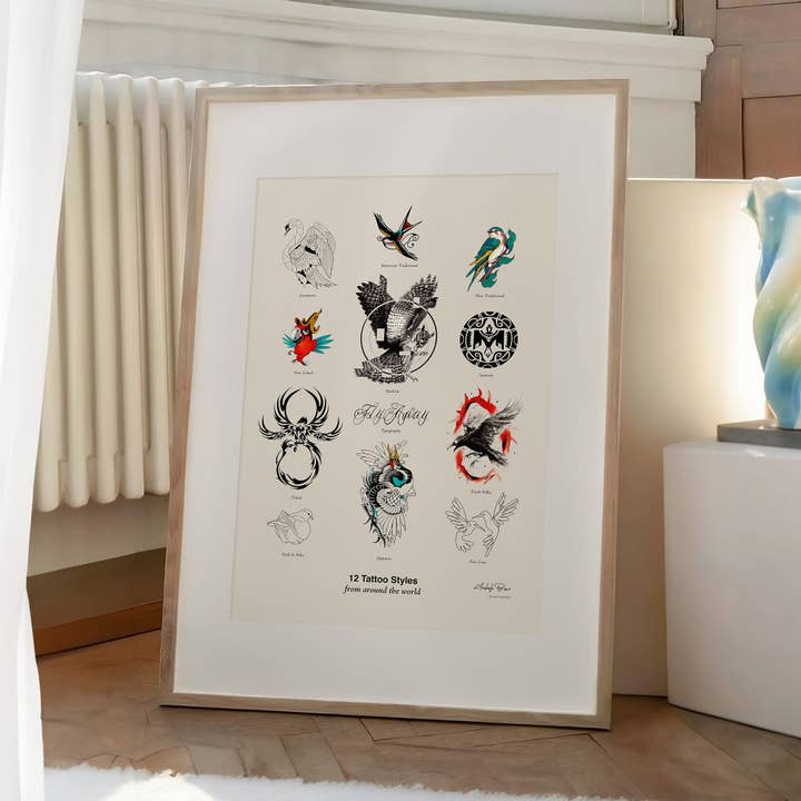 12 tatoveringsstilarter/plakater for engroshandel hos Addvent Italy