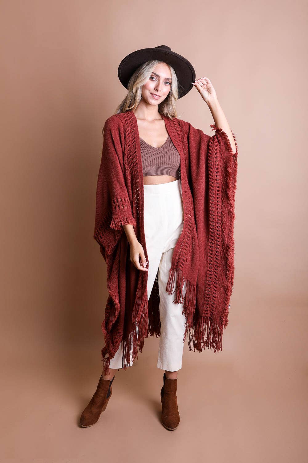Leto Accessories - Wholesale Kimono - Women's - Open Work Frayed Border Bohemian Ruana6